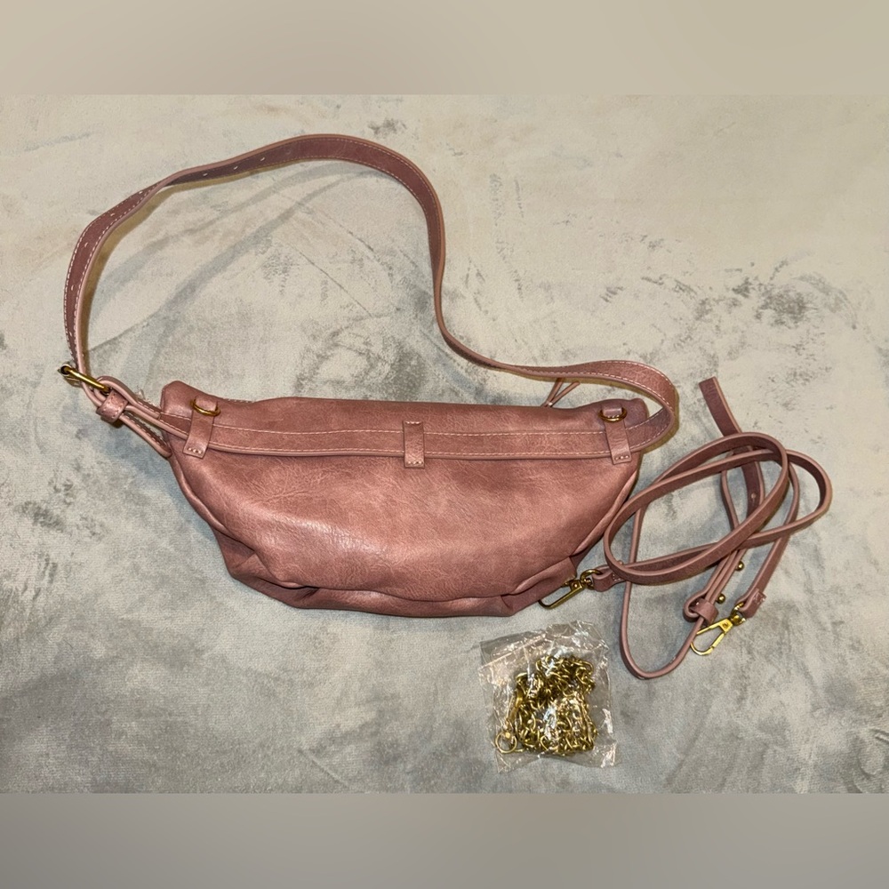 NWOT Anthropologie Belt Fanny Pack Convertible Crossbody Mauve Faux Leather - Picture 3 of 5